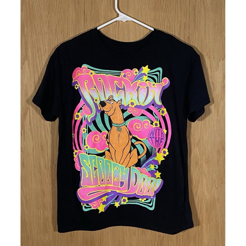 Rocking Scooby-Doo Shirt Black Psychedelic Hippie Neon Pink Colorful NWT Size XS